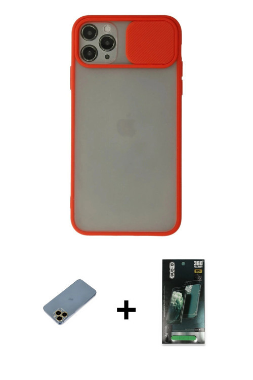 iPhone 11 Pro Max Kılıf Vadi Çizgi - Şeffaf 360 Full Body Arka Koruyucu + Gold Shine Kamera Len