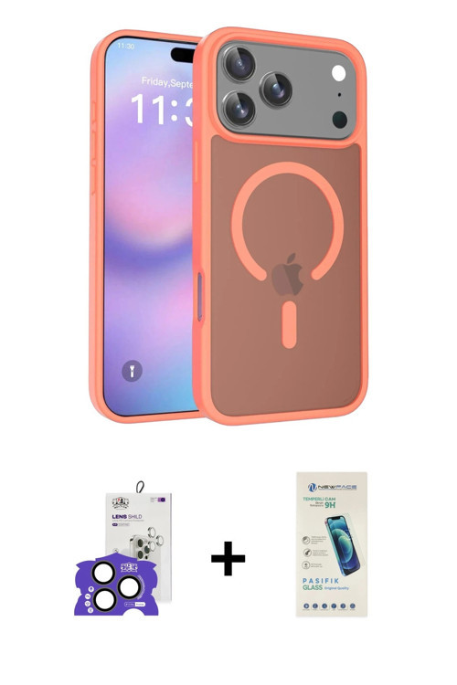 iPhone 17 Pro Max Kılıf Siluet Minimal Prime - Şeffaf Pasifik Cam Ekran Koruyucu + Natural Grey