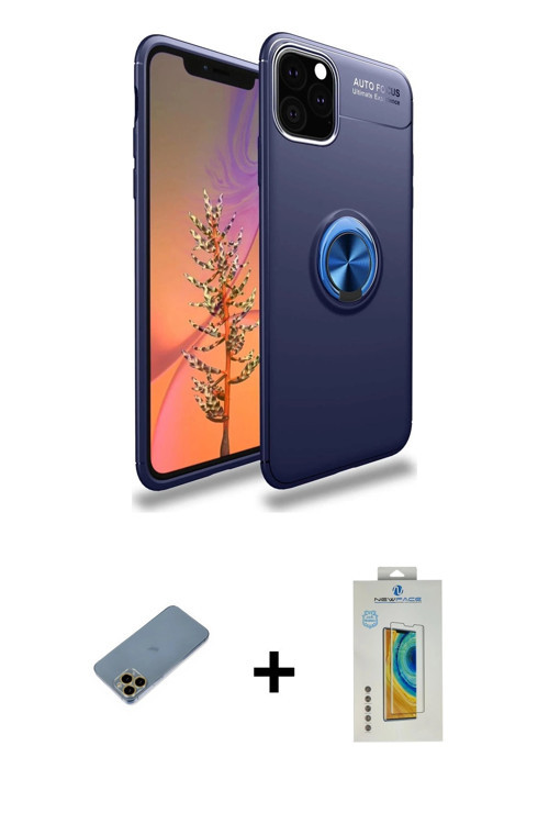 iPhone 11 Pro Kılıf Yankı Form Prime - Siyah Polymer Nano Ekran Koruyucu + Gold Shine Kamera Le