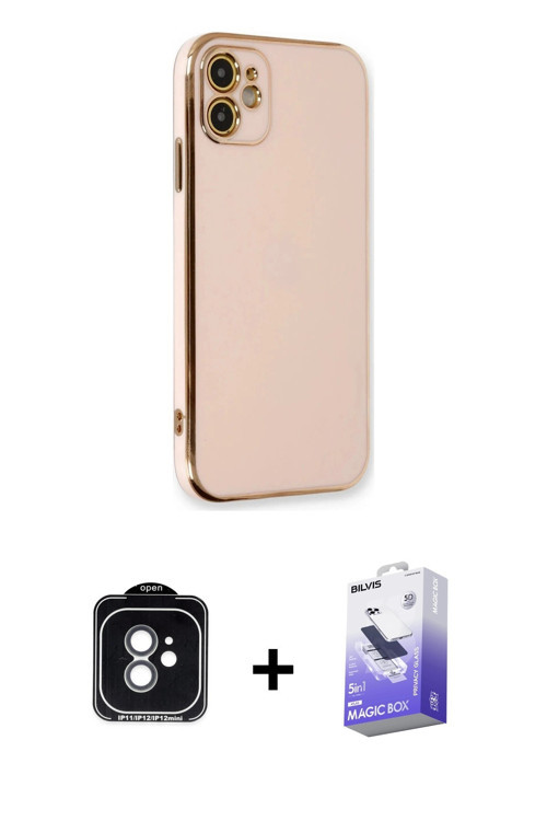 iPhone 11 Kılıf Yankı Serisi - Siyah Bilvis 5in1 5D Magic Hayalet Cam Ekran Koruyucu + Yeşil PV