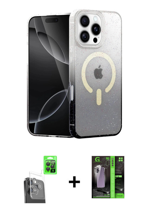 iPhone 16 Pro Kılıf Eksen Minimal Özel Seri - Şeffaf 360 Full Body Arka Koruyucu + Siyah Raze M
