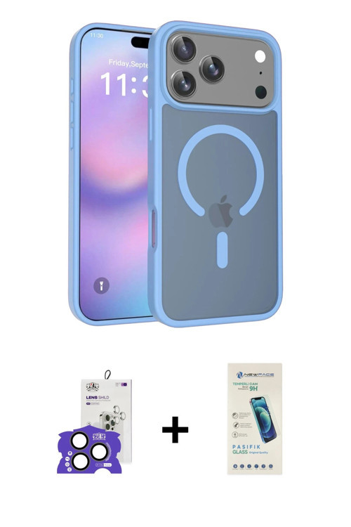 iPhone 17 Pro Max Kılıf Siluet Minimal Prime - Şeffaf Pasifik Cam Ekran Koruyucu + Natural Grey