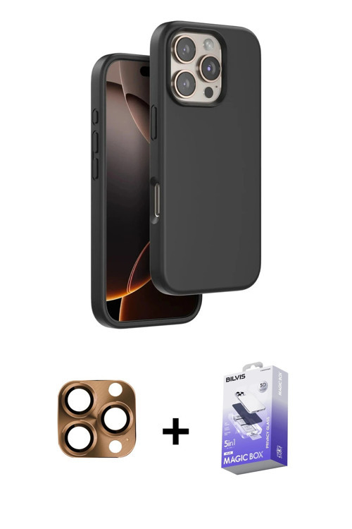 iPhone 16 Pro Max Kılıf Kıvılcım Çizgi Serisi - Siyah Bilvis 5in1 5D Magic Hayalet Cam Ekran Ko