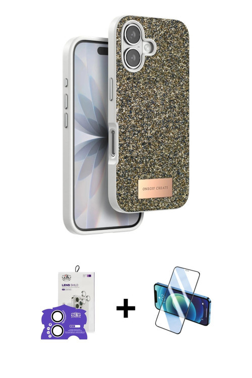 iPhone 17 Kılıf Vadi Klasik Serisi - Siyah 3D Antistatik Cam Ekran Koruyucu + Gümüş Bilvis Tita