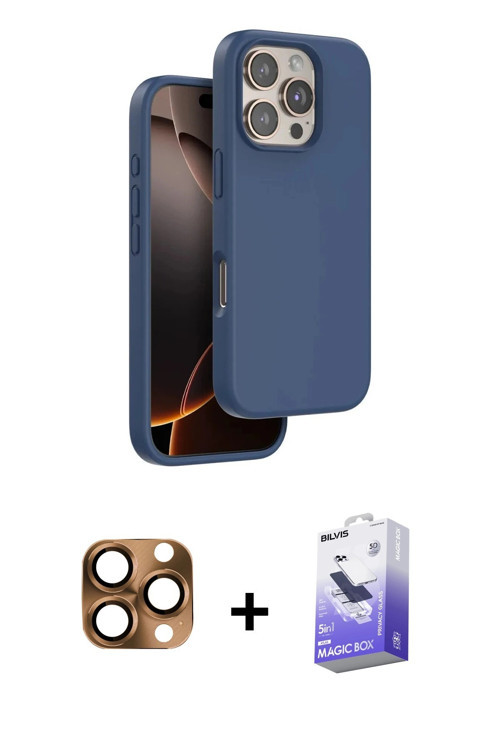 iPhone 16 Pro Max Kılıf Kıvılcım Çizgi Serisi - Siyah Bilvis 5in1 5D Magic Hayalet Cam Ekran Ko