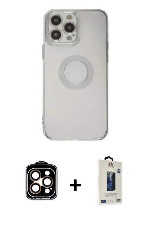 iPhone 14 Pro Max Kılıf Kutup Klasik - Siyah Bilvis Hayalet Cam Ekran Koruyucu + Turuncu PVD Me