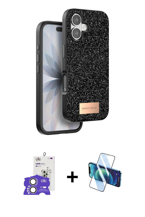 iPhone 17 Kılıf Vadi Klasik Serisi - Siyah 3D Antistatik Cam Ekran Koruyucu + Gümüş Bilvis Tita
