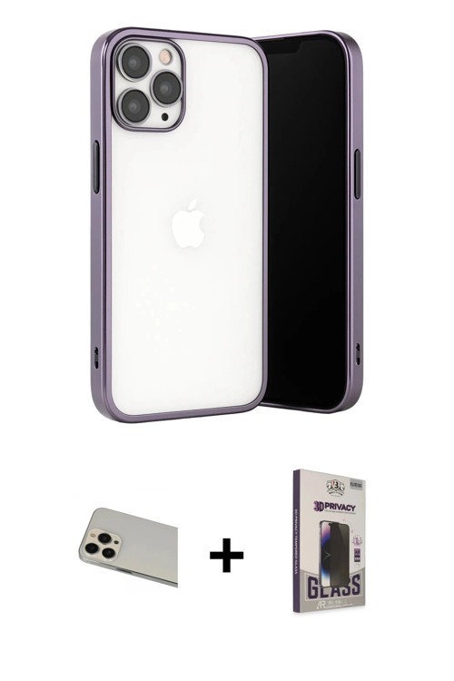 iPhone 13 Pro Max Kılıf Vadi Minimal - Siyah Bilvis Hayalet Cam Ekran Koruyucu + Rose Gold Rain
