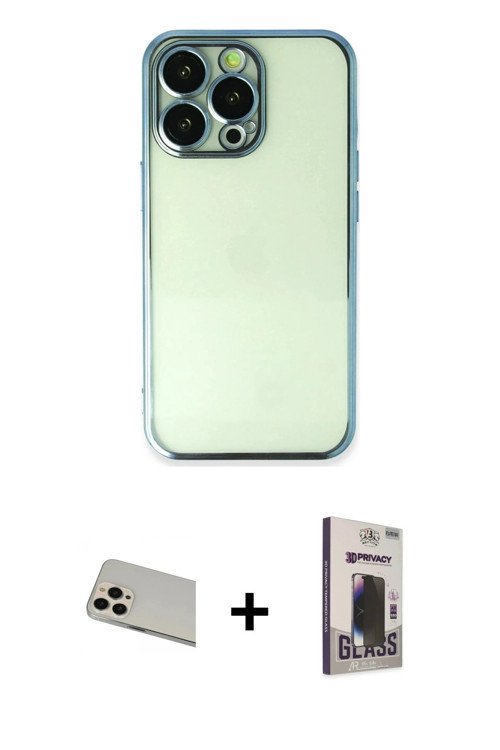 iPhone 13 Pro Max Kılıf Vadi Minimal - Siyah Bilvis Hayalet Cam Ekran Koruyucu + Rose Gold Rain