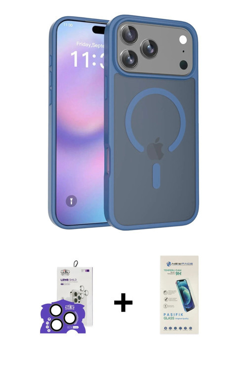 iPhone 17 Pro Max Kılıf Siluet Minimal Prime - Şeffaf Pasifik Cam Ekran Koruyucu + Natural Grey