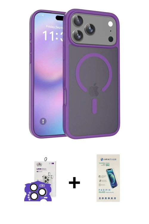 iPhone 17 Pro Max Kılıf Siluet Minimal Prime - Şeffaf Pasifik Cam Ekran Koruyucu + Natural Grey
