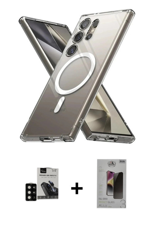 Galaxy S24 Ultra Kılıf Ahenk Yansıma Prime - Siyah Bilvis Hayalet Cam Ekran Koruyucu + Siyah PV