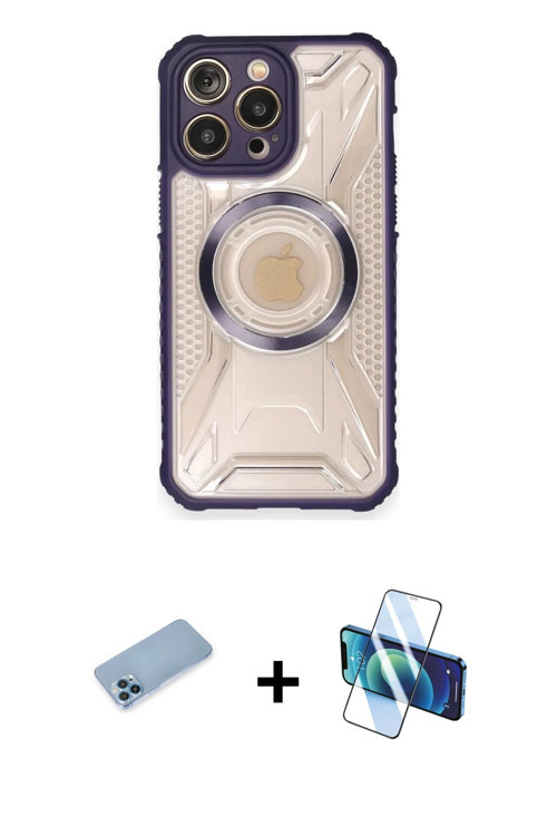 iPhone 12 Pro Kılıf Kutup Modern - Siyah 3D Antistatik Seramik Nano Ekran Koruyucu + Mavi Shine