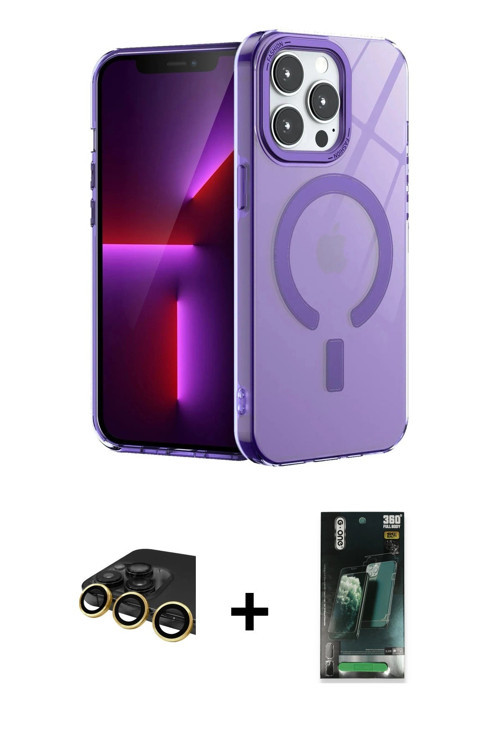 ieg™ iPhone 14 Pro Max Kılıf Yankı Çizgi - Siyah 360 Mat Full Body Arka Koruyucu + Gold Raze Metal K