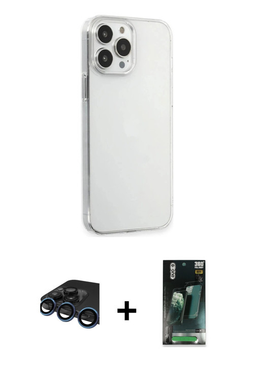 ieg™ iPhone 15 Pro Max Kılıf Kutup Doku Koleksiyonu - Şeffaf 360 Full Body Arka Koruyucu + Lacivert