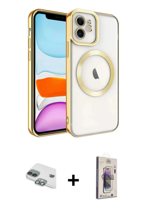 iPhone 11 Kılıf Nova Işık Özel Seri - Siyah Bilvis 3D Cam Ekran Koruyucu + Yeşil Pers Alüminyum