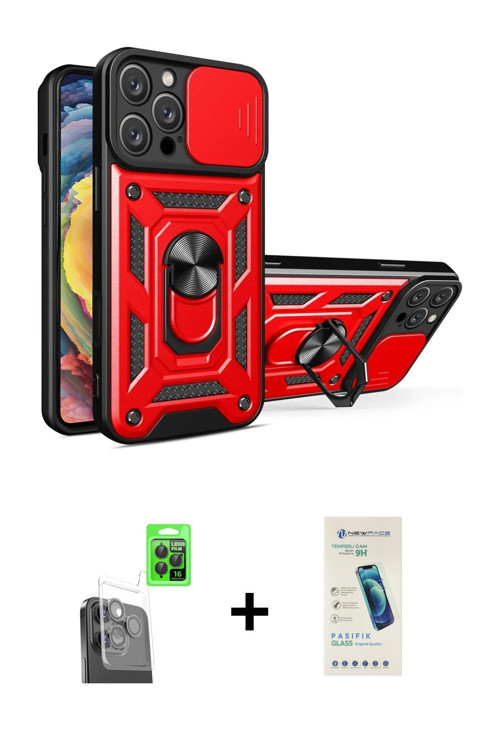 ieg™ iPhone 16 Pro Max Kılıf Ahenk Klasik - Şeffaf Pasifik Cam Ekran Koruyucu + Siyah Raze Metal Kam
