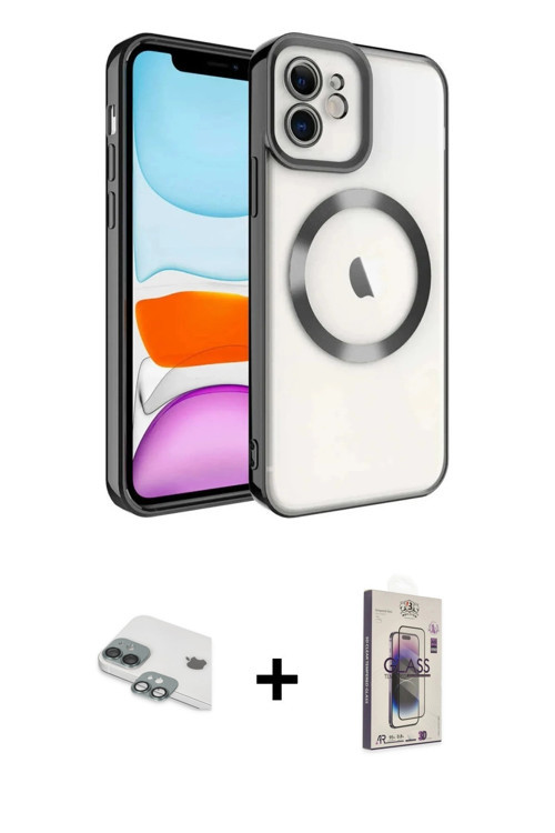 iPhone 11 Kılıf Nova Işık Özel Seri - Siyah Bilvis 3D Cam Ekran Koruyucu + Yeşil Pers Alüminyum