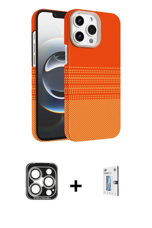 ieg™ iPhone 15 Pro Max Kılıf Doruk Serisi - Siyah Bilvis 0.18mm Plus Cam Ekran Koruyucu + Gümüş PVD