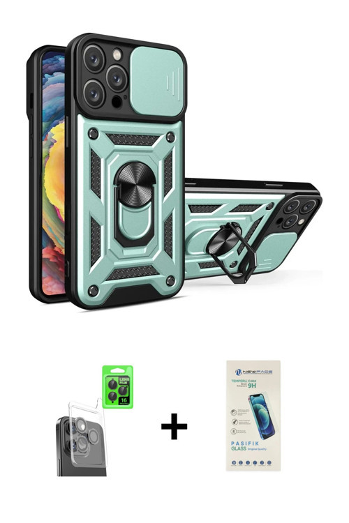 ieg™ iPhone 16 Pro Max Kılıf Ahenk Klasik - Şeffaf Pasifik Cam Ekran Koruyucu + Siyah Raze Metal Kam