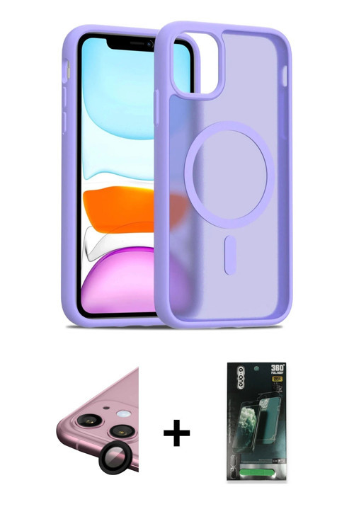 iPhone 11 Kılıf Siluet Minimal Prime - Siyah 360 Mat Full Body Arka Koruyucu + Siyah Raze Metal