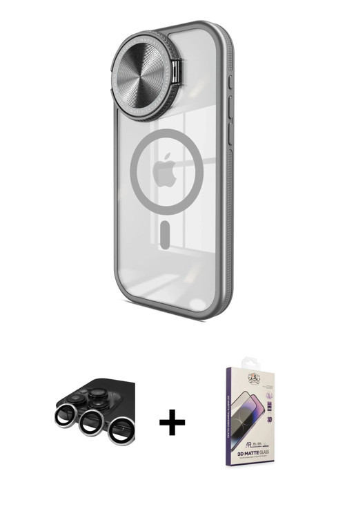 iPhone 15 Pro Max Kılıf Kıvılcım Modern Koleksiyonu - Siyah Bilvis 3D Mat Cam Ekran Koruyucu +