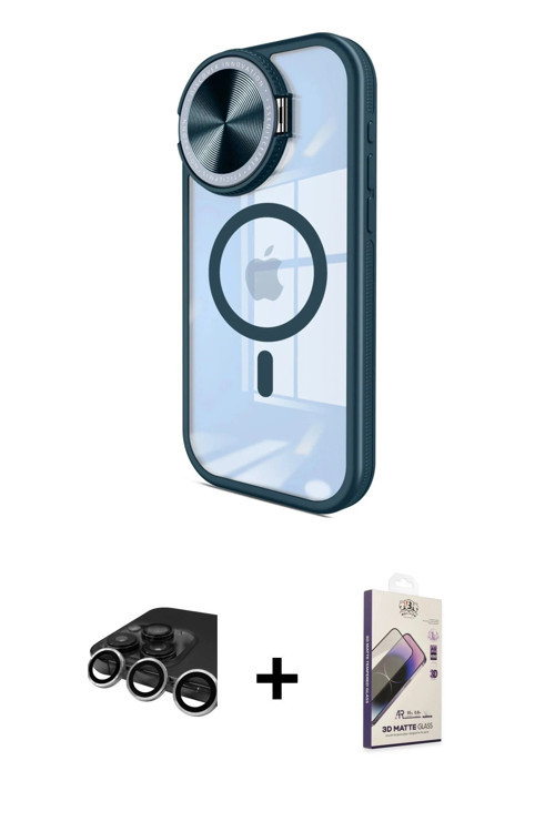 iPhone 15 Pro Max Kılıf Kıvılcım Modern Koleksiyonu - Siyah Bilvis 3D Mat Cam Ekran Koruyucu +