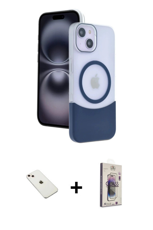 iPhone 14 Kılıf Kozmos Form Özel Seri - Siyah Bilvis 3D Cam Ekran Koruyucu + Pembe Diamond Kame