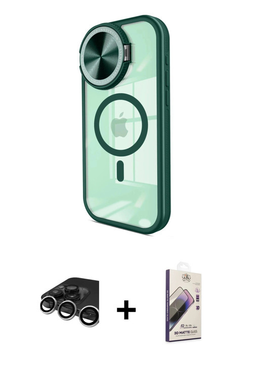 iPhone 15 Pro Max Kılıf Kıvılcım Modern Koleksiyonu - Siyah Bilvis 3D Mat Cam Ekran Koruyucu +