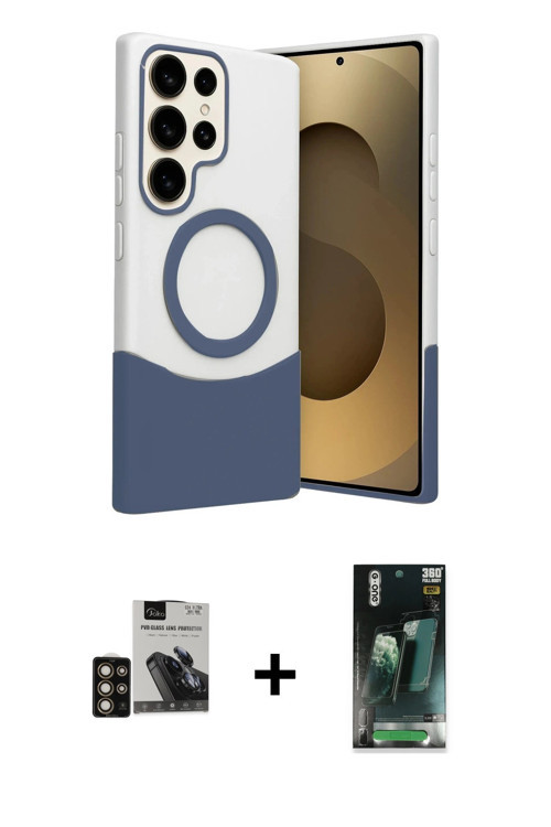 Galaxy S24 Ultra Kılıf Kozmos Form Özel Seri - Siyah 360 Mat Full Body Arka Koruyucu + Gold PVD