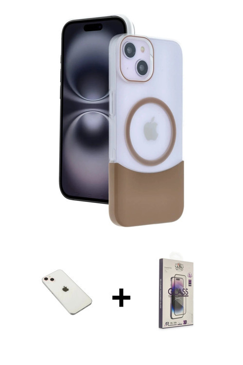 iPhone 14 Kılıf Kozmos Form Özel Seri - Siyah Bilvis 3D Cam Ekran Koruyucu + Pembe Diamond Kame