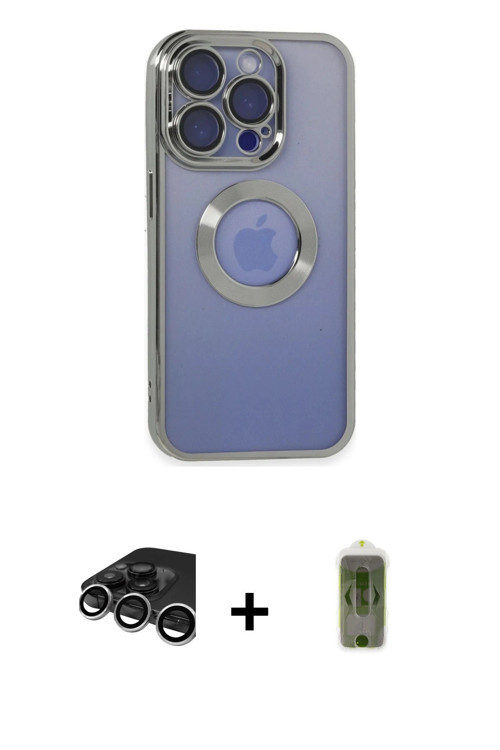 iPhone 15 Pro Max Kılıf Pusula Form - Siyah Joko Magic 5D Hayalet Cam + Gümüş Raze Metal Kamera