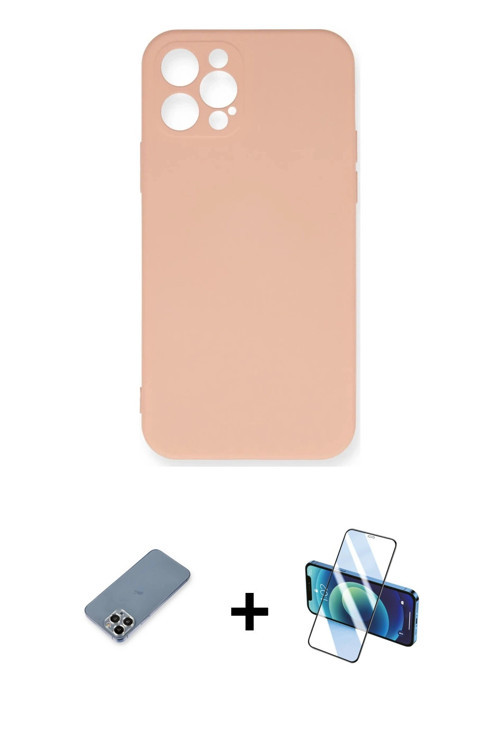 iPhone 12 Pro Max Kılıf Ahenk Serisi - Siyah 3D Antistatik Seramik Nano Ekran Koruyucu + Gümüş