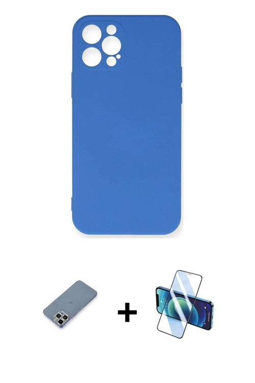 iPhone 12 Pro Max Kılıf Ahenk Serisi - Siyah 3D Antistatik Seramik Nano Ekran Koruyucu + Gümüş