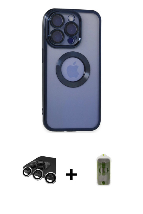 iPhone 15 Pro Max Kılıf Pusula Form - Siyah Joko Magic 5D Hayalet Cam + Gümüş Raze Metal Kamera