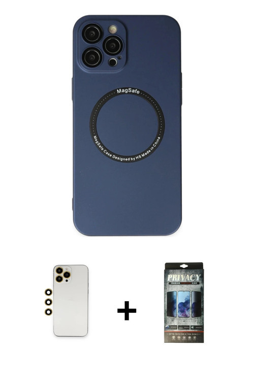 iPhone 12 Pro Kılıf Zirve Klasik Prime - Siyah 34D Hayalet Izgaralı Cam + Gold Shine Kamera Len