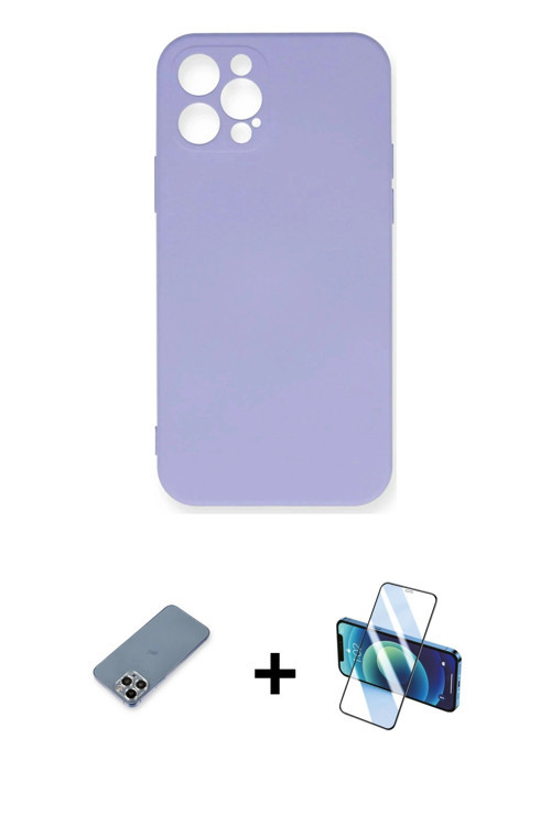iPhone 12 Pro Max Kılıf Ahenk Serisi - Siyah 3D Antistatik Seramik Nano Ekran Koruyucu + Gümüş