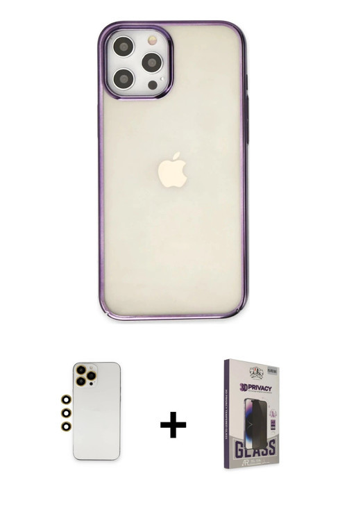 iPhone 12 Pro Max Kılıf Doruk Doku Prime - Siyah Bilvis Hayalet Cam Ekran Koruyucu + Gold Shine