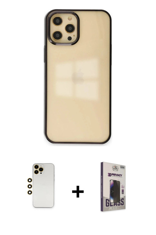iPhone 12 Pro Max Kılıf Doruk Doku Prime - Siyah Bilvis Hayalet Cam Ekran Koruyucu + Gold Shine