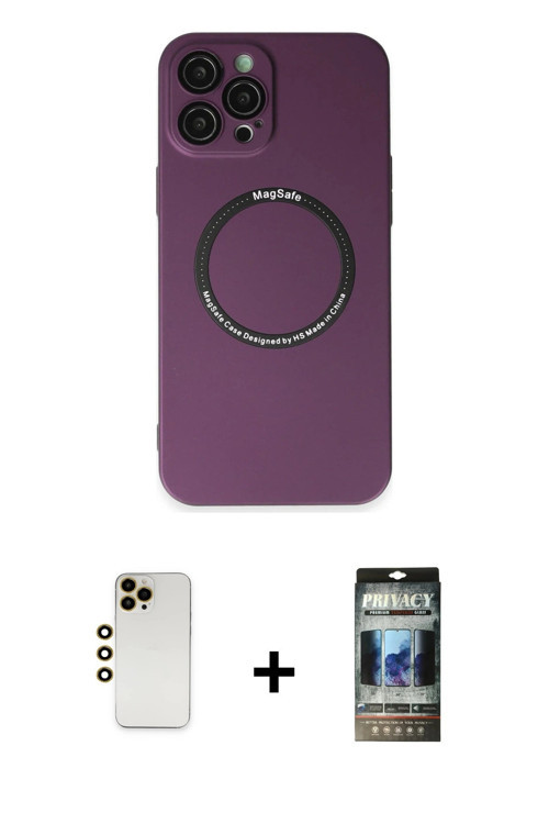 iPhone 12 Pro Kılıf Zirve Klasik Prime - Siyah 34D Hayalet Izgaralı Cam + Gold Shine Kamera Len