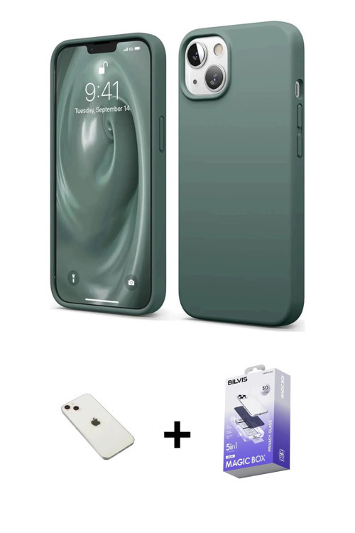 iPhone 14 Kılıf Kozmos Yansıma Özel Seri - Siyah Bilvis 5in1 5D Magic Hayalet Cam Ekran Koruyuc
