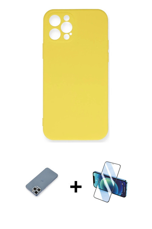 iPhone 12 Pro Max Kılıf Ahenk Serisi - Siyah 3D Antistatik Seramik Nano Ekran Koruyucu + Gümüş