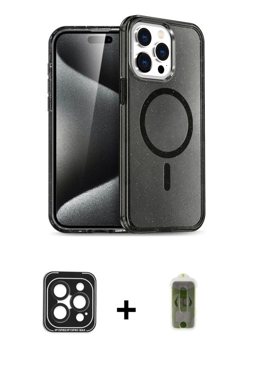 iPhone 15 Pro Max Kılıf Nova Asil Prime - Siyah Joko Magic 5D Hayalet Cam + Siyah PVD Metal Kam