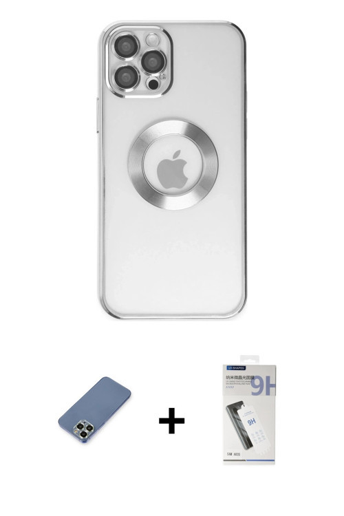 ieg™ iPhone 12 Pro Kılıf Pusula Form - Şeffaf Uv Polymer Nano Ekran Koruyucu + Açık Yeşil Metal Kame