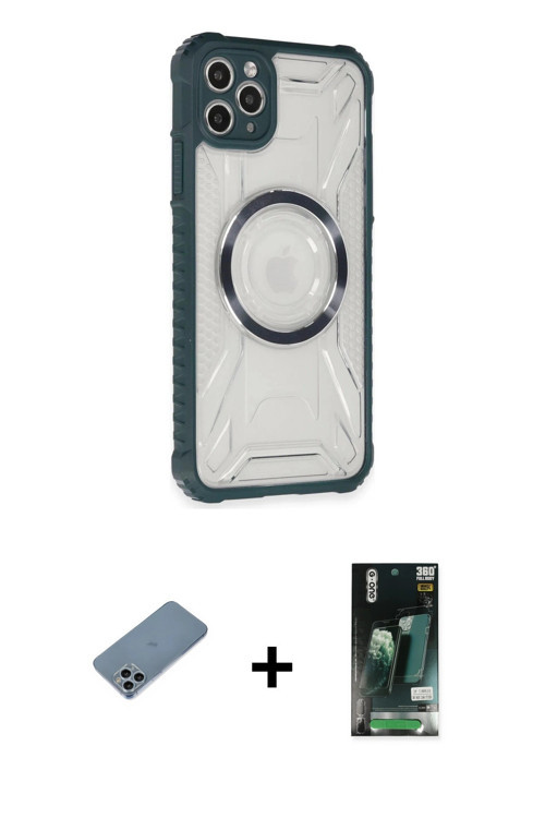 ieg™ iPhone 11 Pro Max Kılıf Kutup Modern - Siyah 360 Mat Full Body Arka Koruyucu + Sierra Blue Shin