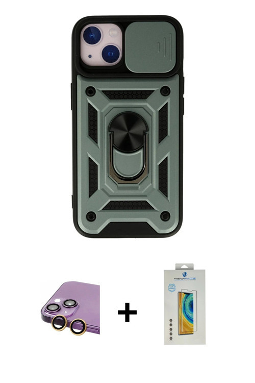 ieg™ iPhone 15 Kılıf Ahenk Klasik - Siyah Polymer Nano Ekran Koruyucu + Sarı Raze Metal Kamera Lens