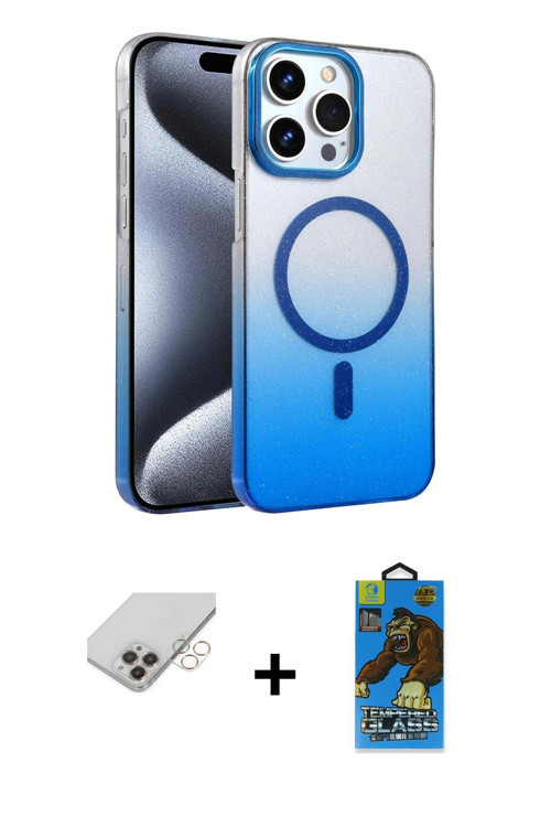 ieg™ iPhone 14 Pro Max Kılıf Ahenk Doku Özel Seri - Siyah 18D Cam Ekran Koruyucu + Gold Band Metal K