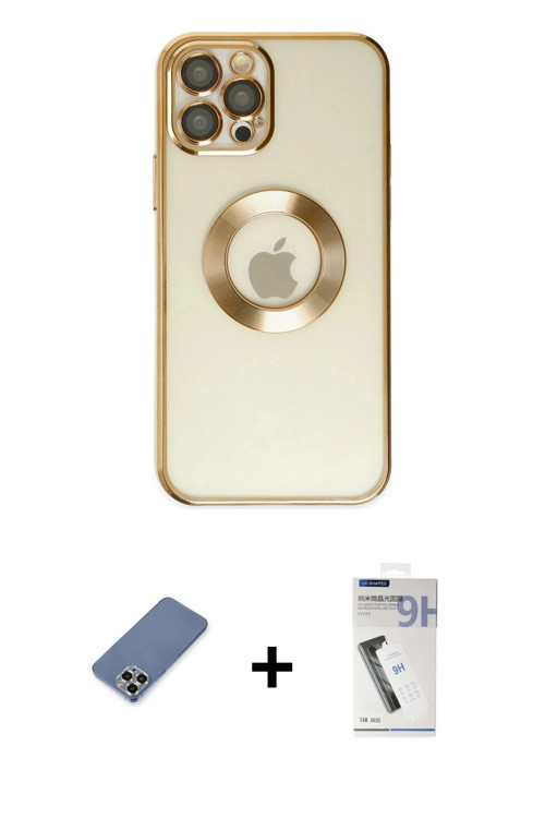 ieg™ iPhone 12 Pro Kılıf Pusula Form - Şeffaf Uv Polymer Nano Ekran Koruyucu + Açık Yeşil Metal Kame