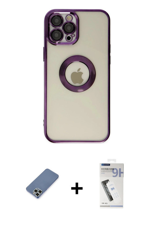ieg™ iPhone 12 Pro Kılıf Pusula Form - Şeffaf Uv Polymer Nano Ekran Koruyucu + Açık Yeşil Metal Kame