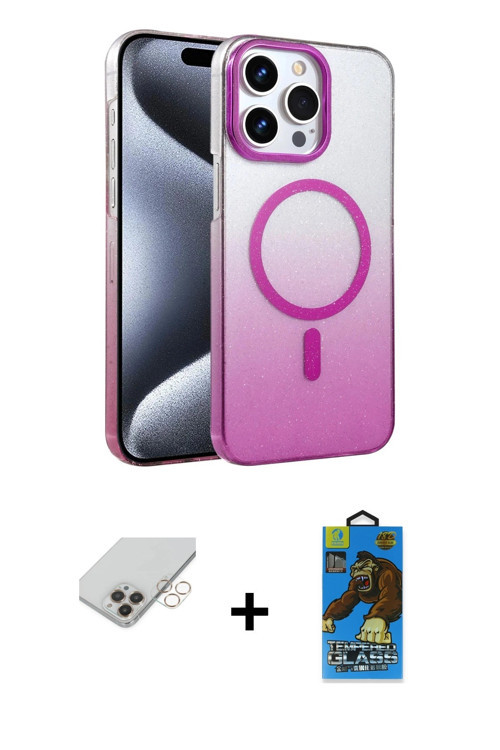 ieg™ iPhone 14 Pro Max Kılıf Ahenk Doku Özel Seri - Siyah 18D Cam Ekran Koruyucu + Gold Band Metal K